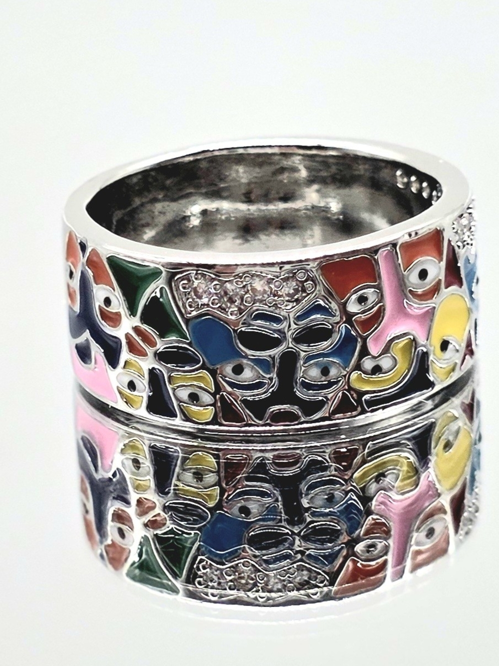 Multicolor Enamel Masks Ring 925 Silver Filled